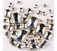 PXAMORTEL Cristaux de Verre à Coudre, Perles de Strass rectangulaires à Coudre, serties de Griffes dorées, 7 Tailles, mélange de 50 pièces/Sac(A1 Clear)