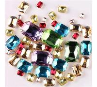 PXAMORTEL Cristaux de Verre à Coudre, Perles de Strass rectangulaires à Coudre, serties de Griffes dorées, 7 Tailles, mélange de 50 pièces/Sac(A3 Light Colors Mix)