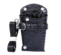 PXAMORTEL Sac de Coiffure Professionnel 5 Poches Motif Crocodile en Cuir PU for Ciseaux à Cheveux, Sac de Support de Coiffure, Sac de Salon de Coiffure, Sac Banane, Sac de barbier(Black)