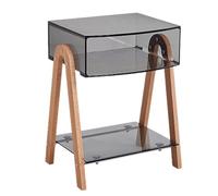 PXAMORTEL Table d'appoint en Acrylique, Table Basse, Table d'appoint en Acrylique à 3 Niveaux avec Rangement, Lot de 3, Plusieurs Tailles, Transparente et Grise(Grey,Small)