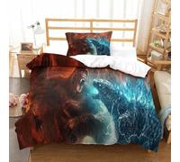 PXBDUASIE Imprimé 3D Godzilla Vs King Kong Parure De Lit Microfibre Super Douce Et Respirante Sets De Housses De Couettes 3 Pièces Et Taie d'oreiller Single（135x200cm）