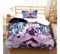 PXBDUASIE Imprimé 3D Hatsune Miku Parure De Lit Microfibre Super Douce Et Respirante Set De Housse De Couette 3 Pièces Et Taie d'oreiller Single（135x200cm）