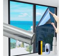 PXBSNB Film de protection solaire UV pour fenêtre intérieure et extérieure, film miroir, autocollant, argenté, protection contre la chaleur, sans résidus, 44,5 x 600 cm