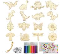 PXBSNB Kit de bricolage en bois de dinosaure, 336 pièces, pour anniversaire d'enfant, bricolage, à peindre, papillon inachevé, avec stylo aquarelle, pierres à paillettes, corde de chanvre, bricolage