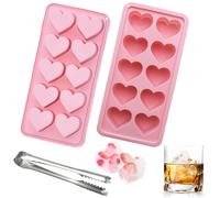 PXBSNB Lot de 2 bacs à glaçons en silicone en forme de cœur avec 10 cavités en forme de cœur - Avec pince à glaçons - Sans BPA - Pour chocolat, bonbons, gelées, savons