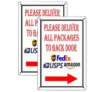 PXIYOU Lot de 2 panneaux en métal « Please Deliver All Packages to Back Door Delivery Instructions » pour intérieur/extérieur pour la maison, la maison ou le bureau - 20,3 x 30,5 cm