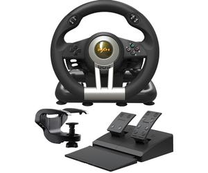 PXN V3 Pro Volant de Jeu avec Pédales - 180°, Retour de Vibration, Levier de Vitesse Intégré, Palettes de Changement de Vitesse - Volant pour PC, PS4, PS3, Xbox et N Switch - Noir