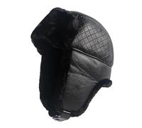 PXPLDYY Chapka Homme Casquette De Neige en Cuir pour Homme, Chapeau Aviateur Ushanka Soviétique Noir en Fausse Fourrure, Chapeau d'hiver Thermique avec Cache-Oreilles, Chapeau Russe pour Papa, Noir
