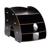 PxQuerantic ArC Shaped 4 Layer A4 Book File Stand Organizer, Wooden Desk Storage Box with Multiple Compartments for Books Magazines Documents, Waterproof File Sorter for Home Office (Tout noir)