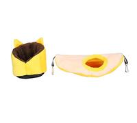 PxQuerantic Ensemble de 2 hamacs et nids pour Hamsters : lit Suspendu pour Petits Animaux avec Crochets, nid de Repos et de Jeu en Flanelle pour cochons d’Inde, idéal pour la Cage - Un Refuge (Jaune)