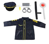 PxQuerantic Ensemble de déguisement de jeu de rôle policier pour enfants, tenue d’officier pour enfants avec chapeau, sifflet, menottes, badge et talkie-walkie - tenue de jeu de simulation