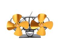PxQuerantic Ventilateur de poêle à bois alimenté par la chaleur, ventilateur de cheminée en alliage d’aluminium à 4 pales pour poêle à bois, conception à double tête offrant un fonctionnement (Or)