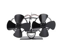 PxQuerantic Ventilateur de poêle à bois alimenté par la chaleur, ventilateur de cheminée en alliage d’aluminium à 4 pales pour poêle à bois, conception à double tête offrant un fonctionnement (Noire)