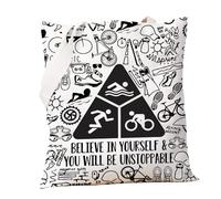 PXTIDY Sac fourre-tout de triathlon, de natation, de vélo, de course, de triathlon, cadeau pour les athlètes avec inscription « Believe Yourself You Will Be Unstoppable », beige, Medium
