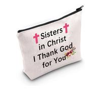 PXTIDY Trousse de maquillage « Sisters in Christ » - Cadeau pour sœur chrétienne - « I Thank God for You », beige, Tendance