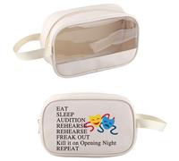 PXTIDY Trousse de toilette transparente avec masque de théâtre, comédie, tragédie, actrice, cadeau, beige, Trousse de maquillage transparente