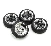 Pxyelec Lot de 4 pneus RC noirs, échelle 1/10, roues plaquées à 5 rayons