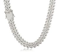PY BLING Chaîne ou bracelet à maillons cubains Miami 12 mm pour homme et femme plaqué or blanc 14 carats avec diamant CZ Lab Diamond Hip Hop Bijoux Collier ras du cou avec boîte cadeau, 18 Inch, Or