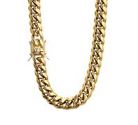 PY BLING Collier ras du cou pour homme à maillons cubains plaqué or 14 carats Hip Hop épais en acier inoxydable 8 mm-16 mm, 16 Inch, Acier inoxydable, Pas de pierre précieuse