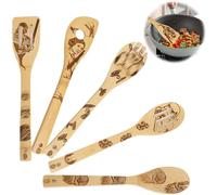 PYAIOVR 5 Pièces cuillères en bois brûlé bio et anti-adhésives avec thème Star Wars, ustensiles de cuisine, cadeaux de qualité supérieure pour pendaison de crémaillère et mariage