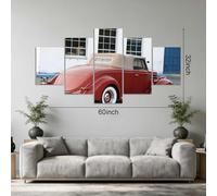 PYBILDCYJ 5 Parties Tableau Toile avec Cadre - Déco Murale Moderne pour Maison Cabriolet Ancien Rouge Crimson Ensemble 5 Pièces 150 x 80 cm pour Salon et Chambre