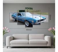 PYBILDCYJ 5 Parties Tableau Toile avec Cadre - Déco Murale Moderne pour Maison Coupé Rétro Bleu Clair Ensemble 5 Pièces 150 x 80 cm pour Salon et Chambre