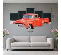 PYBILDCYJ 5 Parties Tableau Toile avec Cadre - Déco Murale Moderne pour Maison Pick-up Ancien Orange Vif Ensemble 5 Pièces 150 x 80 cm pour Salon et Chambre