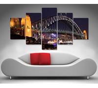 PYBILDCYJ 5 Parties Tableau Toile avec Cadre - Déco Murale Moderne pour Maison Port de Sydney la nuit Ensemble 5 Pièces 150 x 80 cm pour Salon et Chambre