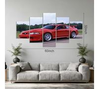 PYBILDCYJ 5 Parties Tableau Toile avec Cadre - Déco Murale Moderne pour Maison Voiture Américaine Moderne Rouge Vif Ensemble 5 Pièces 150 x 80 cm pour Salon et Chambre