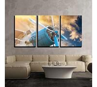 PYBILDCYJ Ensemble de 3 Tableaux Toile Avion à hélice sur un beau ciel lumineux au crépuscule Impression Décorative Moderne avec Cadre, Idée Cadeau pour Salon ou Chambre (50 x 75cm x3)