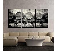 PYBILDCYJ Ensemble de 3 Tableaux Toile Barils empilés dans la cave à vin en noir et blanc Impression Décorative Moderne avec Cadre, Idée Cadeau pour Salon ou Chambre (50 x 75cm x3)