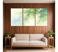 PYBILDCYJ Ensemble de 3 Tableaux Toile Feuillage vert clair à l'aquarelle avec lavage en bleu-vert Impression Décorative Moderne avec Cadre, Idée Cadeau pour Salon ou Chambre (50 x 75cm x3)