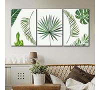 PYBILDCYJ Ensemble de 3 Tableaux Toile Feuilles tropicales vertes de style aquarelle Impression Décorative Moderne avec Cadre, Idée Cadeau pour Salon ou Chambre (50 x 75cm x3)