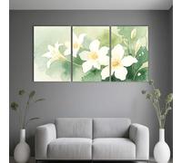 PYBILDCYJ Ensemble de 3 Tableaux Toile Fleurs blanches avec du vert Impression Décorative Moderne avec Cadre, Idée Cadeau pour Salon ou Chambre (50 x 75cm x3)
