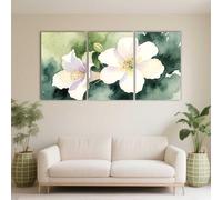 PYBILDCYJ Ensemble de 3 Tableaux Toile Fleurs blanches et lilas à l'aquarelle avec lavage en vert foncé Impression Décorative Moderne avec Cadre, Idée Cadeau pour Salon ou Chambre (50 x 75cm x3)