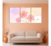 PYBILDCYJ Ensemble de 3 Tableaux Toile Fleurs roses avec des teintes chaudes Impression Décorative Moderne avec Cadre, Idée Cadeau pour Salon ou Chambre (50 x 75cm x3)
