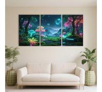 PYBILDCYJ Ensemble de 3 Tableaux Toile Forêt avec des arbres lumineux Impression Décorative Moderne avec Cadre, Idée Cadeau pour Salon ou Chambre (50 x 75cm x3)
