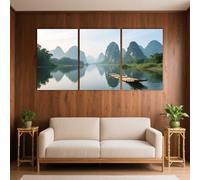 PYBILDCYJ Ensemble de 3 Tableaux Toile Montagnes de karst de Guilin avec radeau de bambou Impression Décorative Moderne avec Cadre, Idée Cadeau pour Salon ou Chambre (50 x 75cm x3)