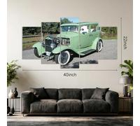 PYBILDCYJ Ensemble de 5 Tableaux Toile Encadrés - Décoration Murale Moderne pour Salon et Chambre Berline Ancienne Vert Sauge Doux Affiche d'Art Prêt à Accrocher, 5 Pièces 100 x 55 cm