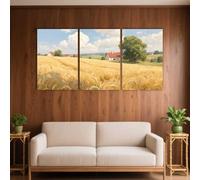 PYBILDCYJ Peintures sur Toile 3 Morceaux Impressions sur Toile Champ de blé doré et maisons de campagne Poster Décoratif Moderne sans Cadre pour Salon (60 x 90cm x3)
