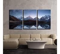 PYBILDCYJ Tableau Imprimé sur Toile Encadré Toile tendue sur châssis Ciel nocturne avec des étoiles et la Voie Lactée sur un lac de montagne Ensemble 3 Pièces, Déco Moderne pour Maison (40 x 60cm x3)