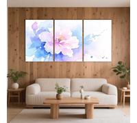 PYBILDCYJ Tableau Imprimé sur Toile Encadré Toile tendue sur châssis Fleur rose à l'aquarelle avec lavage en bleu, florale Ensemble 3 Pièces, Déco Moderne pour Maison (40 x 60cm x3)