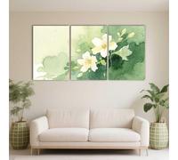 PYBILDCYJ Tableau Imprimé sur Toile Encadré Toile tendue sur châssis Fleurs blanches et jaunes avec du vert Ensemble 3 Pièces, Déco Moderne pour Maison (40 x 60cm x3)