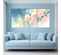 PYBILDCYJ Tableau Imprimé sur Toile Encadré Toile tendue sur châssis Fleurs roses et blanches avec du bleu-vert Ensemble 3 Pièces, Déco Moderne pour Maison (40 x 60cm x3)
