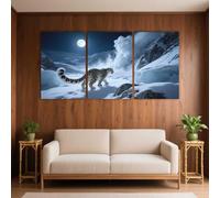 PYBILDCYJ Tableau Imprimé sur Toile Encadré Toile tendue sur châssis Léopard des neiges dans une montagne éclairée par la lune Ensemble 3 Pièces, Déco Moderne pour Maison (40 x 60cm x3)