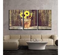 PYBILDCYJ Tableau Imprimé sur Toile Encadré Toile tendue sur châssis Vase rustique avec des tournesols Ensemble 3 Pièces, Déco Moderne pour Maison (40 x 60cm x3)