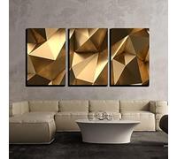 PYBILDCYJ Tableau Mural Artistique 3 Parties Décoration D'Intérieur Arrière-plan polygonal abstrait doré luxueux (rendu 3D) Peinture sur Toile Encadrée, Prêt à Accrocher (60 x 90cm x3)