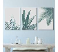 PYBILDCYJ Tableau Mural Artistique 3 Parties Décoration D'Intérieur Feuilles tropicales vertes de style rétro Peinture sur Toile Encadrée, Prêt à Accrocher (60 x 90cm x3)