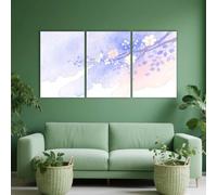 PYBILDCYJ Tableau Mural Artistique 3 Parties Décoration D'Intérieur Fleurs bleues et roses à l'aquarelle avec des teintes douces Peinture sur Toile Encadrée, Prêt à Accrocher (60 x 90cm x3)