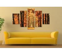 PYBILDCYJ Tableau Mural Artistique 5 Pièces Toile Encadrée - Grande Décoration Murale Moderne pour Salon Sentier forestier doré Prêt à Accrocher 200 x 100 cm